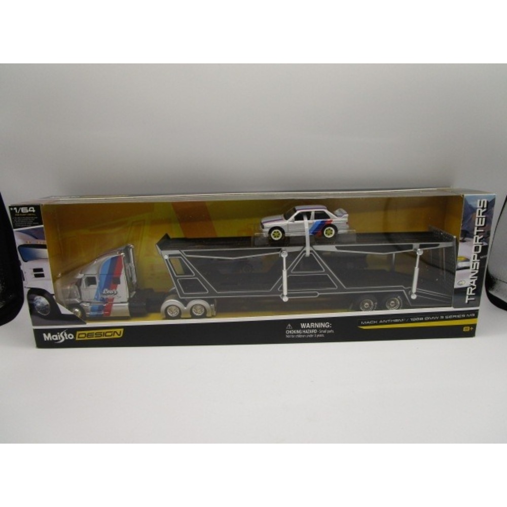 Maisto Design Transporters Mack Anthem 1988 BMW 3 Series M3 1/64 Diecast Set